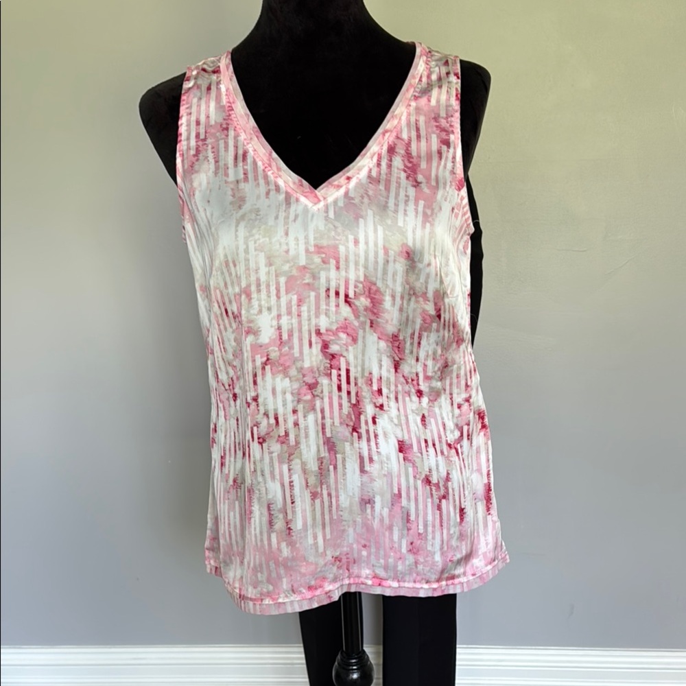 White House Black Market Pink and White Tank Top